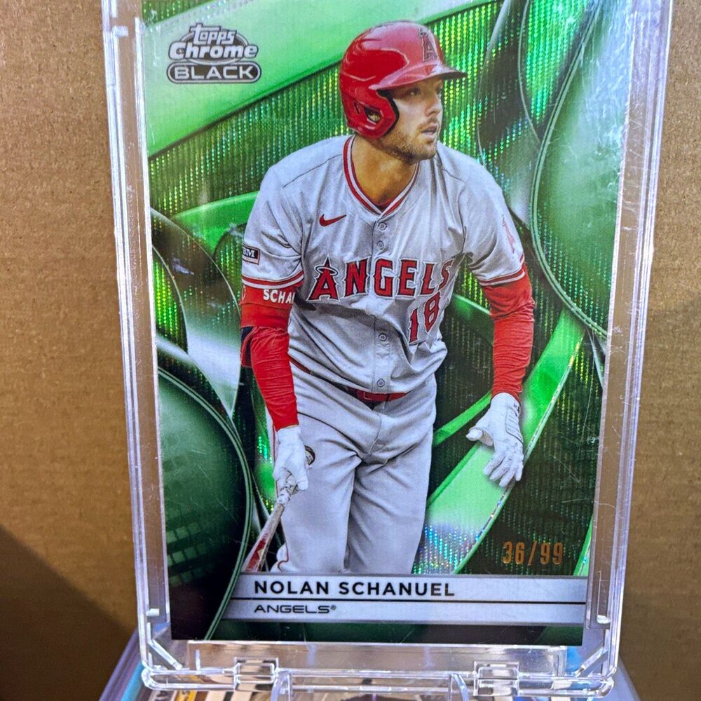 2025 Topps Chrome Black Nolan Schanuel #61 Green Refractor /99 Angels